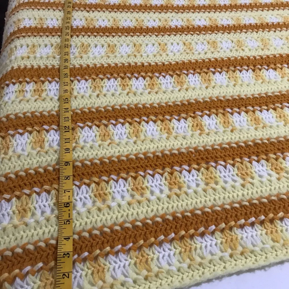 Vintage Handmade Afghan Crochet Sofa or Bed Throw Blanket Retro Yellow 91